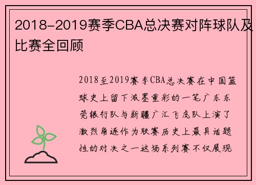 2018-2019赛季CBA总决赛对阵球队及比赛全回顾