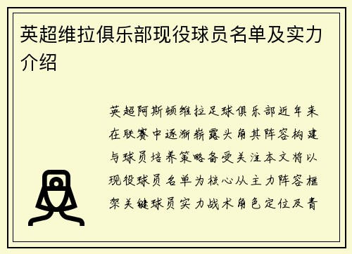 英超维拉俱乐部现役球员名单及实力介绍